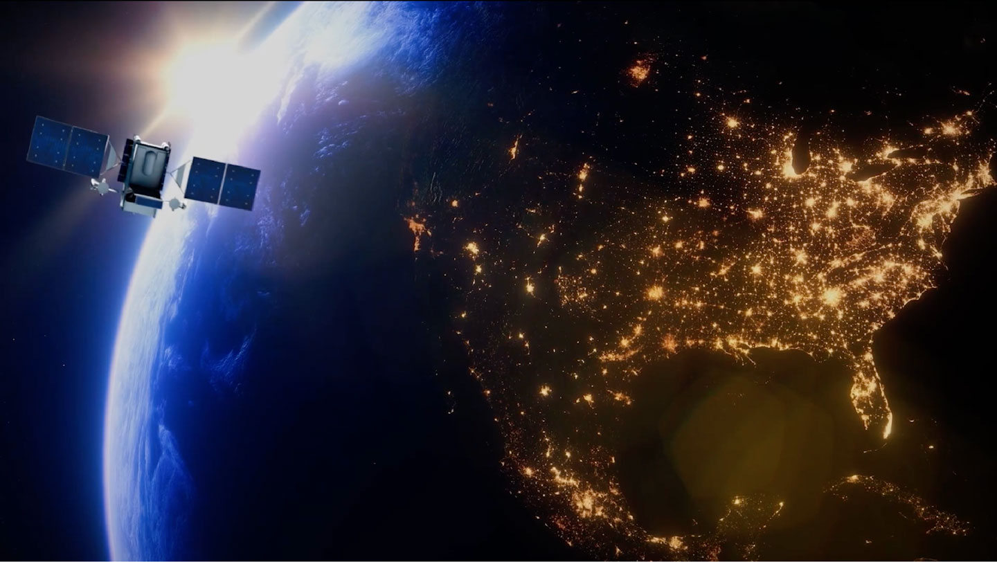 view from space of satellite over North America at night