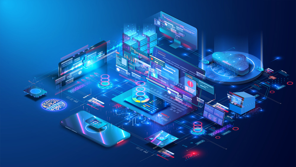 Virtual development environment of programming software mobile, desktop computer platforms. Monitoring, testing digital process