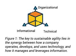 Figure 1: The key to sustainable agility lies in the synergy between how a company operates, develops, and uses technology, and how it manages and leverages information.