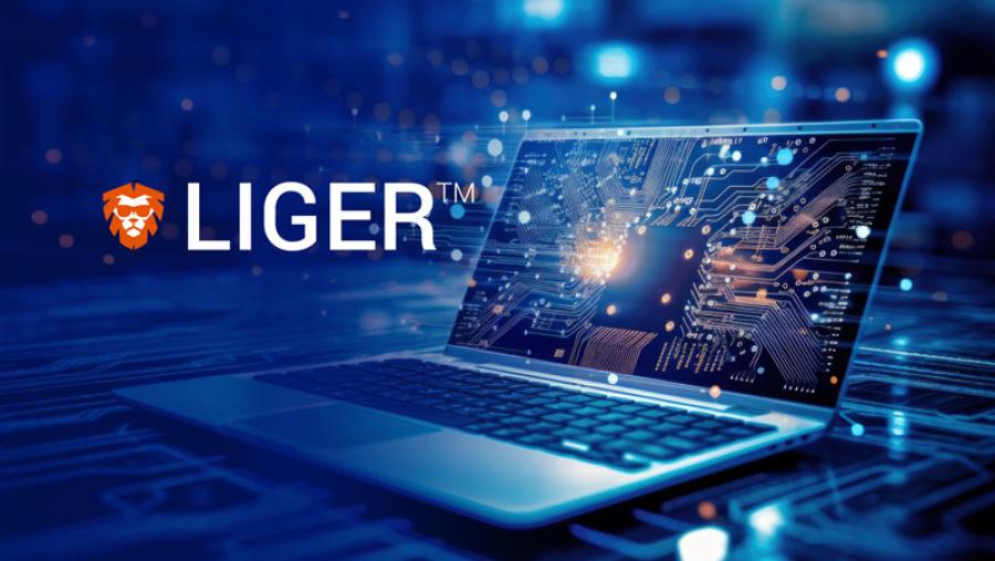 LIGER trademarked logo over an image of a laptop