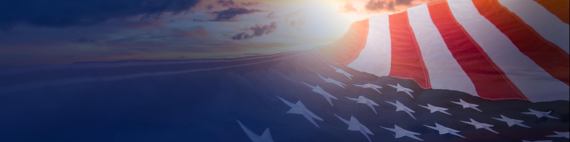USA flag at sunset