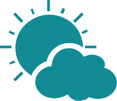 The sun peaking out from behind a cloud, representing outdoor activities