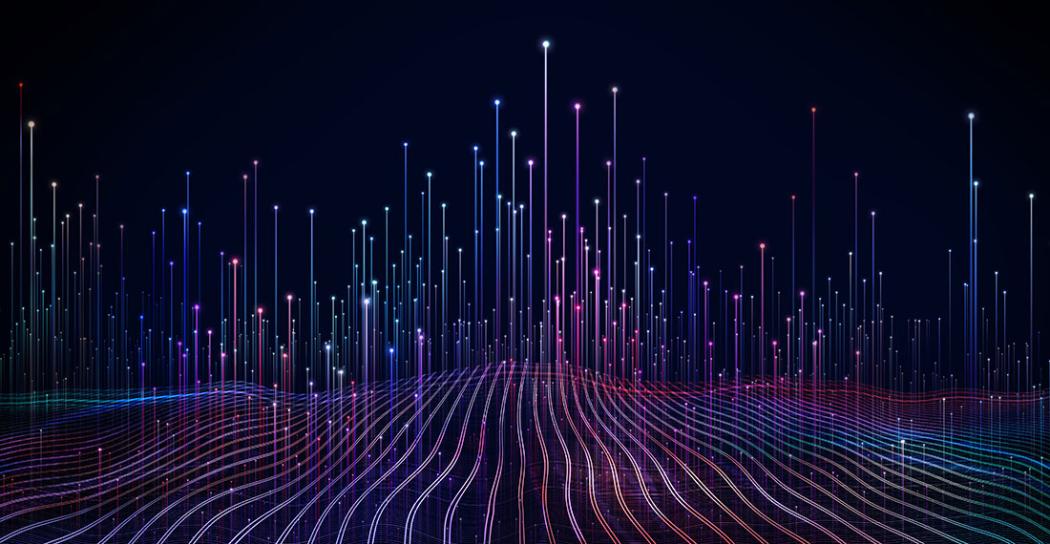 Abstract representation of waves of data being organized into upward spikes